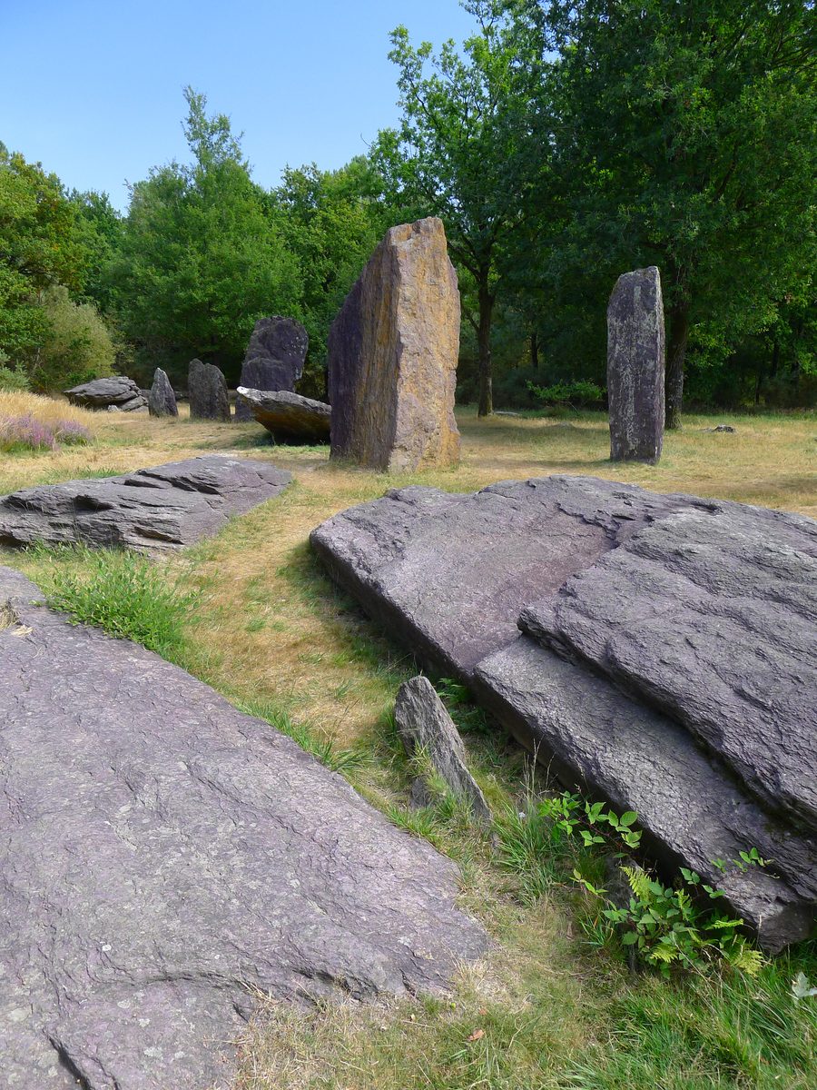 Sechs stehende Menhire auf dem megalithischen Gelände der Pierres Droites in Monteneuf