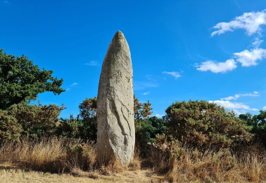 Menhir de la Roche Longue nahe Quintin in der Bretagne